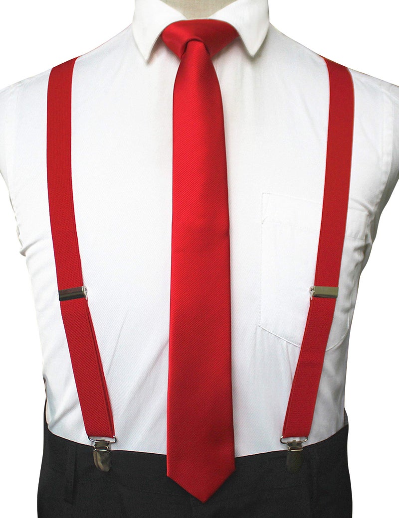 JEMYGINS Red Suspender and Silk Skinny Tie Necktie Sets for Men (Red) - Image 2